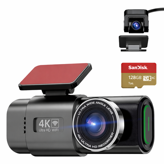 4K Dash Cam – Ultra HD 3840x2160P Car DVR with Sony IMX415, WiFi, GPS, & 1080P Rear Camera (FREE 128GB Memory Card Included)